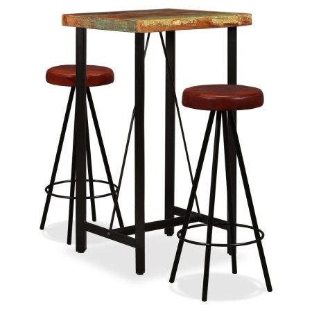 Bar furniture set 3 pieces solid recycled wood genuine leather by vidaXL, Furniture sets for kitchens and dining rooms - Ref:...