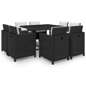 Set comedor de jardín 9 piezas y cojines ratán sintético negro de vidaXL, Conjuntos de jardín - Ref: Foro24-42543, Precio: 54...