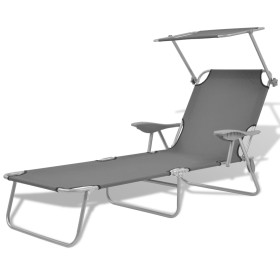 Sun lounger with gray steel awning by vidaXL, Loungers - Ref: Foro24-42934, Price: 89,84 €, Discount: %