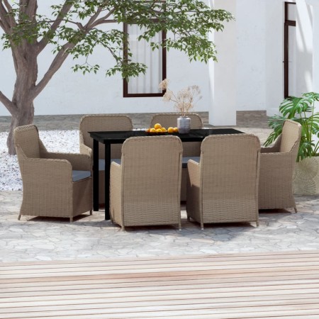 Juego de comedor para jardín 7 piezas con cojines marrón de vidaXL, Conjuntos de jardín - Ref: Foro24-3099538, Precio: 919,42...