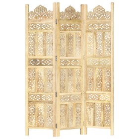 Hand-carved 3-panel room divider made of mango wood 120x165 cm by vidaXL, Room dividers - Ref: Foro24-285315, Price: 178,99 €...