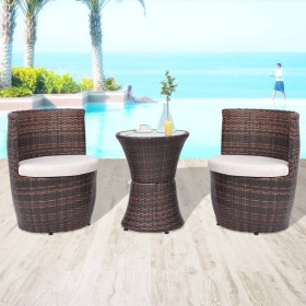 Gartentisch- und Stühle-Set 3-teilig und braune Polyrattan-Kissen von vidaXL, Gartensets - Ref: Foro24-43111, Preis: 228,99 €...