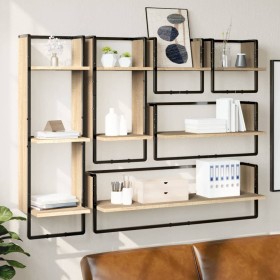 Wall shelves with bars 6 pcs engineered wood Sonoma oak by vidaXL, Shelves and shelves - Ref: Foro24-836314, Price: 74,27 €, ...