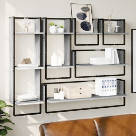 Wall shelves with bars 6 pieces Sonoma gray engineered wood by vidaXL, Shelves and shelves - Ref: Foro24-836316, Price: 72,82...