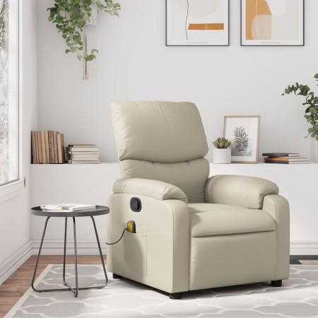 Sillón reclinable de masaje cuero sintético crema de vidaXL, Sillones - Ref: Foro24-373442, Precio: 219,99 €, Descuento: %