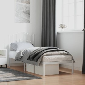 Estructura de cama de metal con cabecero blanco 75x190 cm de vidaXL, Camas y somieres - Ref: Foro24-373828, Precio: 61,99 €, ...