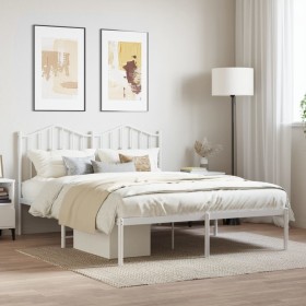 Metal bed frame with white headboard 135x190 cm by vidaXL, Beds and slatted bases - Ref: Foro24-373837, Price: 98,99 €, Disco...