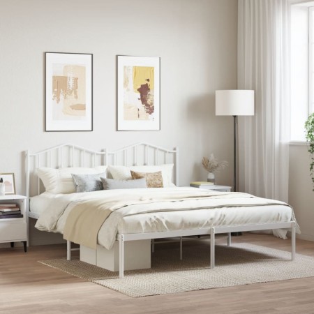 Estructura de cama de metal con cabecero blanco 180x200 cm de vidaXL, Camas y somieres - Ref: Foro24-373842, Precio: 101,47 €...