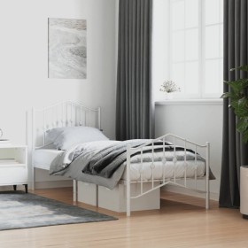 Estructura cama metal con cabecero y pie cama blanca 90x200 cm de vidaXL, Camas y somieres - Ref: Foro24-373849, Precio: 78,3...