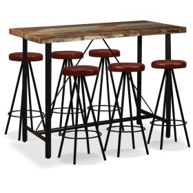 Bar furniture set 7 pieces solid recycled wood genuine leather by vidaXL, Furniture sets for kitchens and dining rooms - Ref:...