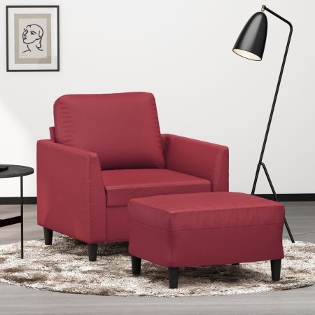 Sillón con taburete cuero sintético rojo tinto 60 cm de vidaXL, Sofás - Ref: Foro24-3201120, Precio: 218,33 €, Descuento: %