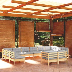 Muebles de jardín 11 pzas y cojines madera maciza de pino gris de vidaXL, Conjuntos de jardín - Ref: Foro24-3097210, Precio: ...