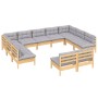 Garden furniture 11 pieces and cushions solid gray pine wood by vidaXL, Garden sets - Ref: Foro24-3097210, Price: 915,75 €, D...