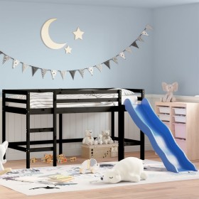 Cama alta para niños tobogán madera maciza pino negro 80x200 cm de vidaXL, Camas y somieres - Ref: Foro24-835906, Precio: 217...