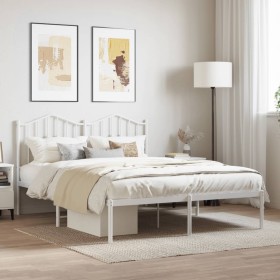 Metal bed frame with white headboard 140x190 cm by vidaXL, Beds and slatted bases - Ref: Foro24-373838, Price: 105,92 €, Disc...