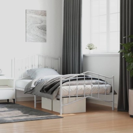 White metal bed frame with headboard and footboard 100x190 cm by vidaXL, Beds and slatted bases - Ref: Foro24-373850, Price: ...