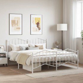 Metal bed frame with headboard and white footboard 160x200 cm by vidaXL, Beds and slatted bases - Ref: Foro24-373859, Price: ...