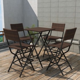 Folding garden dining set 5 pieces poly rattan and brown steel by vidaXL, Garden sets - Ref: Foro24-42873, Price: 160,85 €, D...