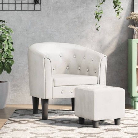 Sillón con taburete cuero sintético blanco de vidaXL, Sillones - Ref: Foro24-356466, Precio: 188,06 €, Descuento: %