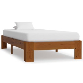 Light brown solid pine wood bed frame 90x200 cm by vidaXL, Beds and slatted bases - Ref: Foro24-283286, Price: 126,99 €, Disc...