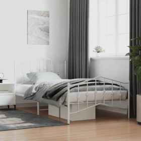 Metal bed frame with headboard and footboard white 100x200 cm by vidaXL, Beds and slatted bases - Ref: Foro24-373851, Price: ...