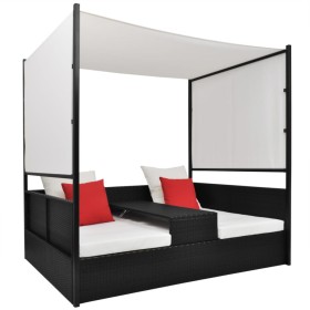 Cama de jardín con toldo ratán sintético negro 190x130 cm de vidaXL, Camas para exteriores - Ref: Foro24-42901, Precio: 492,9...