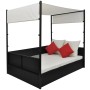 Cama de jardín con toldo ratán sintético negro 190x130 cm de vidaXL, Camas para exteriores - Ref: Foro24-42901, Precio: 494,0...