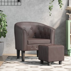 Sillón con taburete cuero sintético marrón de vidaXL, Sillones - Ref: Foro24-356465, Precio: 164,71 €, Descuento: %