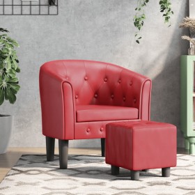 Sillón diseño de cubo con reposapiés cuero sintético rojo tinto de vidaXL, Sillones - Ref: Foro24-356467, Precio: 165,17 €, D...