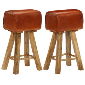 Kitchen stools 2 pcs genuine leather and solid mango wood by vidaXL, Kitchen stools - Ref: Foro24-246685, Price: 251,99 €, Di...