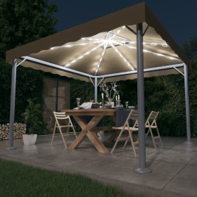 Cenador con tira de luces LED aluminio taupé 300x300 cm de vidaXL, Carpas y cenadores - Ref: Foro24-3070344, Precio: 430,99 €...