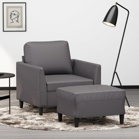 Gray synthetic leather armchair with stool 60 cm by vidaXL, Sofas - Ref: Foro24-3201119, Price: 210,99 €, Discount: %