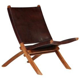 Brown Genuine Leather Folding Relaxation Chair by vidaXL, Folding stools and chairs - Ref: Foro24-246363, Price: 209,99 €, Di...