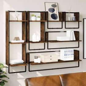 Wall shelves bars 6 pcs engineered wood smoked oak by vidaXL, Shelves and shelves - Ref: Foro24-836315, Price: 82,99 €, Disco...