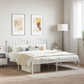 Estructura de cama con cabecero metal blanca 160x200 cm de vidaXL, Camas y somieres - Ref: Foro24-373841, Precio: 104,83 €, D...