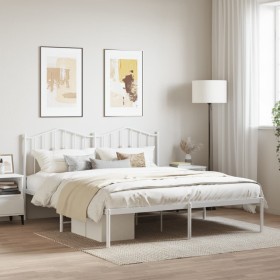 Metal bed frame with white headboard 183x213 cm by vidaXL, Beds and slatted bases - Ref: Foro24-373843, Price: 102,52 €, Disc...