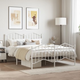 Estructura cama metal con cabecero y estribo blanco 135x190 cm de vidaXL, Camas y somieres - Ref: Foro24-373855, Precio: 106,...