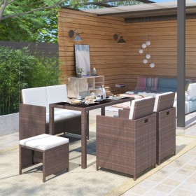 6-teiliges Garten-Esszimmerset und Kissen Kunstrattan braun von vidaXL, Gartensets - Ref: Foro24-43904, Preis: 432,99 €, Raba...