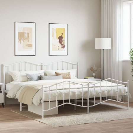 Metal bed frame with headboard and footboard white 193x203 cm by vidaXL, Beds and slatted bases - Ref: Foro24-373862, Price: ...