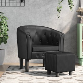 Sillón con taburete cuero sintético negro de vidaXL, Sillones - Ref: Foro24-356463, Precio: 165,04 €, Descuento: %