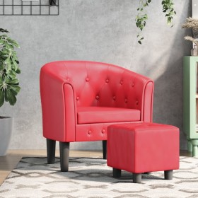 Sillón con taburete cuero sintético rojo de vidaXL, Sillones - Ref: Foro24-356468, Precio: 162,99 €, Descuento: %