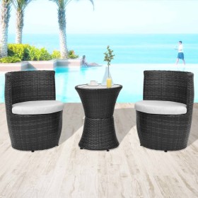 Set Gartentisch und Stühle 3-teilig und Kissen Polyrattan schwarz von vidaXL, Gartensets - Ref: Foro24-43112, Preis: 254,99 €...