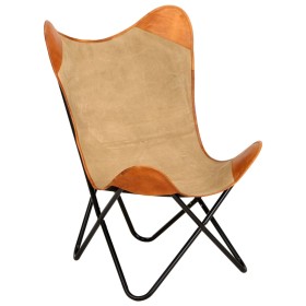 Butterfly Chair in Brown Genuine Leather and Canvas by vidaXL, Armchairs - Ref: Foro24-283770, Price: 103,99 €, Discount: %