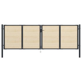 Puerta de valla de acero y madera de abeto 408x175cm de vidaXL, Puertas de jardín - Ref: Foro24-3055620, Precio: 533,99 €, De...