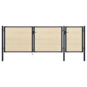 Puerta de valla de acero y madera de abeto 410x175 cm de vidaXL, Puertas de jardín - Ref: Foro24-3055626, Precio: 500,99 €, D...