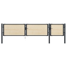 Puerta de valla de acero y madera de abeto 413x125 cm de vidaXL, Puertas de jardín - Ref: Foro24-3055624, Precio: 402,99 €, D...