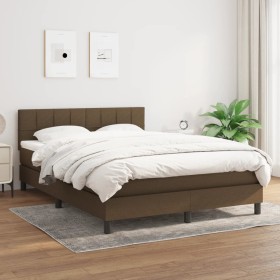 Cama box spring con colchón tela marrón oscuro 140x200 cm de vidaXL, Camas y somieres - Ref: Foro24-3140060, Precio: 406,99 €...