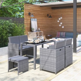 Garten-Essgruppe 6-teilig und graue synthetische Rattankissen von vidaXL, Gartensets - Ref: Foro24-43905, Preis: 429,79 €, Ra...