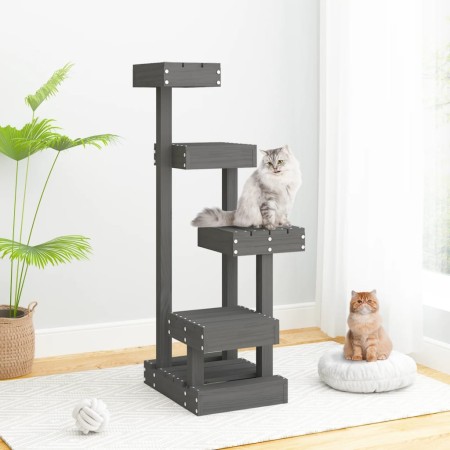 Árbol para gatos madera maciza de pino gris 45,5x49x103 cm de vidaXL, Mobiliario para gatos - Ref: Foro24-824650, Precio: 96,...