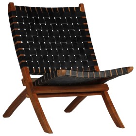 Folding chair with crossed stripes black genuine leather by vidaXL, Folding stools and chairs - Ref: Foro24-246366, Price: 19...